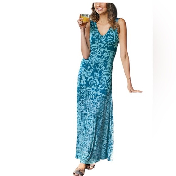 Soft Surroundings Tulum Dark Teal Bohemian Maxi Dress Size M - Picture 1 of 7